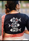 Fish Motif Embroidered Boat Neck Piping Blouses(Add To Cart 15% Off) Get Extra 10% Discount on All Prepaid Transaction