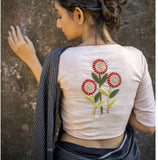 Floral Embroidery Applique Work Boat Neck  Blouses(Add To Cart 15% Off)