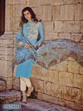 Blue, off White Cambric Pure Cotton Salwar