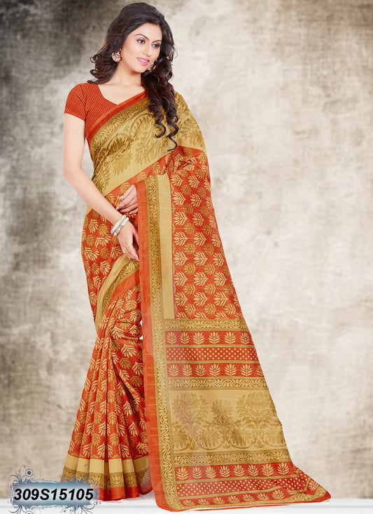 Beige,Orange Bhagalpuri Silk Sarees