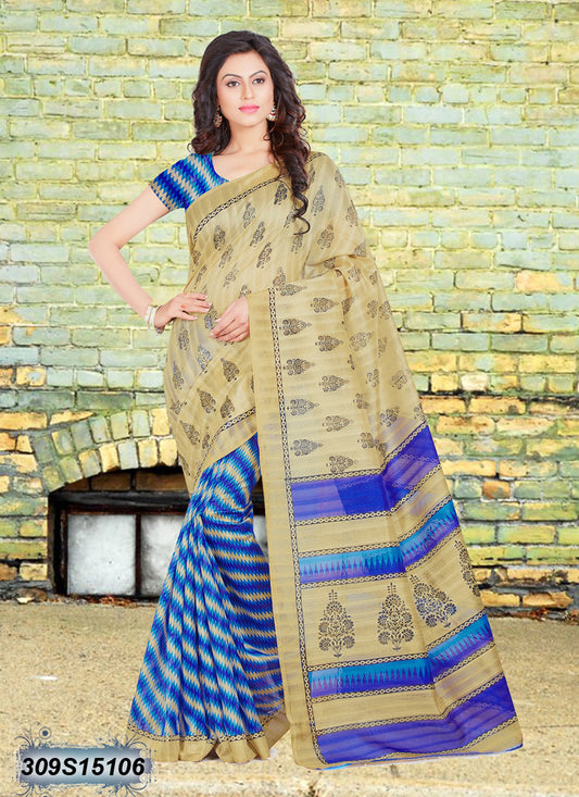 Beige,Blue Bhagalpuri Silk Sarees