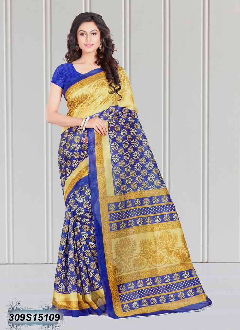 Blue,Golden Bhagalpuri Silk Sarees