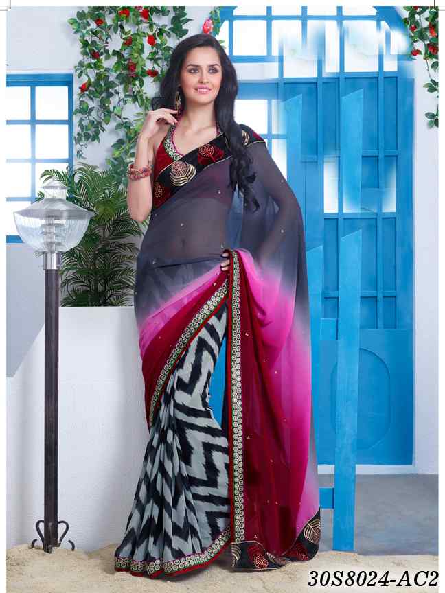 Grey,Black,Pink Georgette Sarees