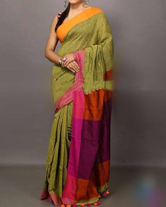 Green Bengal Handloom Khadi Sarees - Dailybuyys