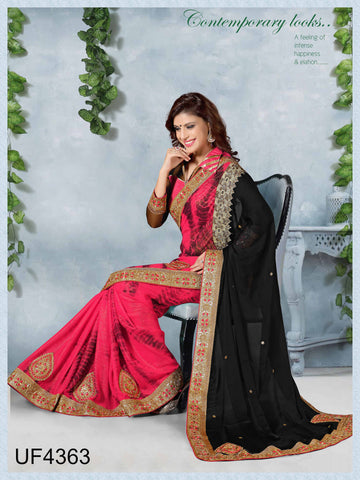 Black & Red Satin Party Wear Sarees