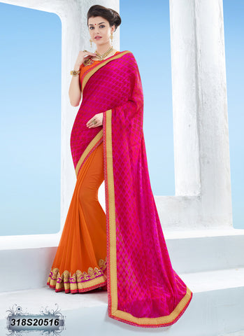 Orange Pink Georgette Sarees