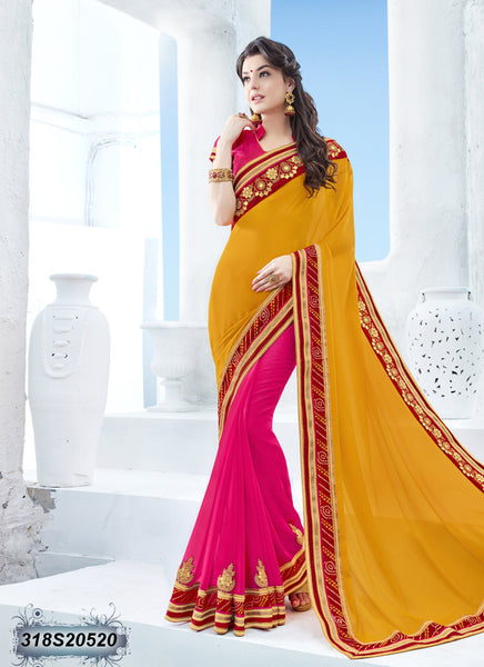 Orange Pink Georgette Sarees