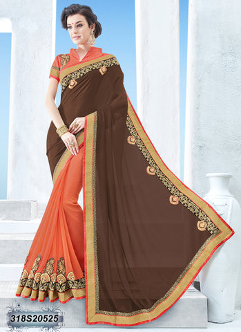 Maroon Orange Georgette Sarees