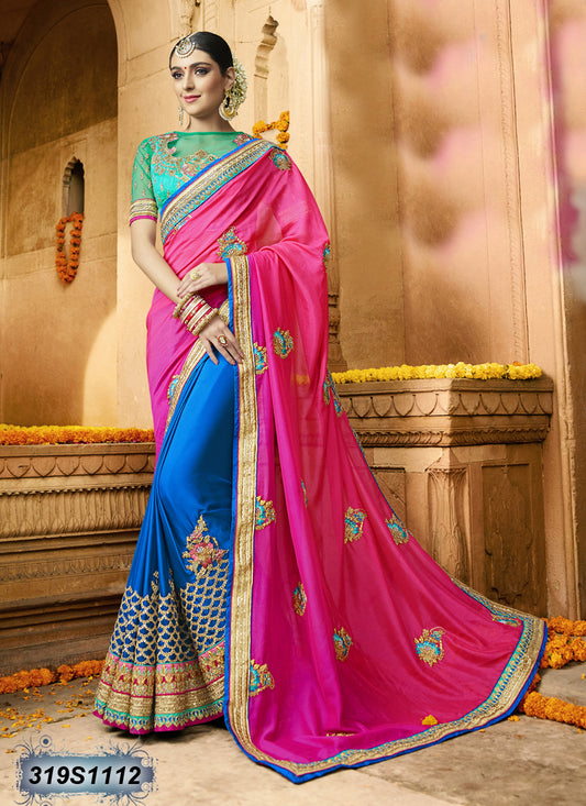 Pink Blue Georgette Sarees