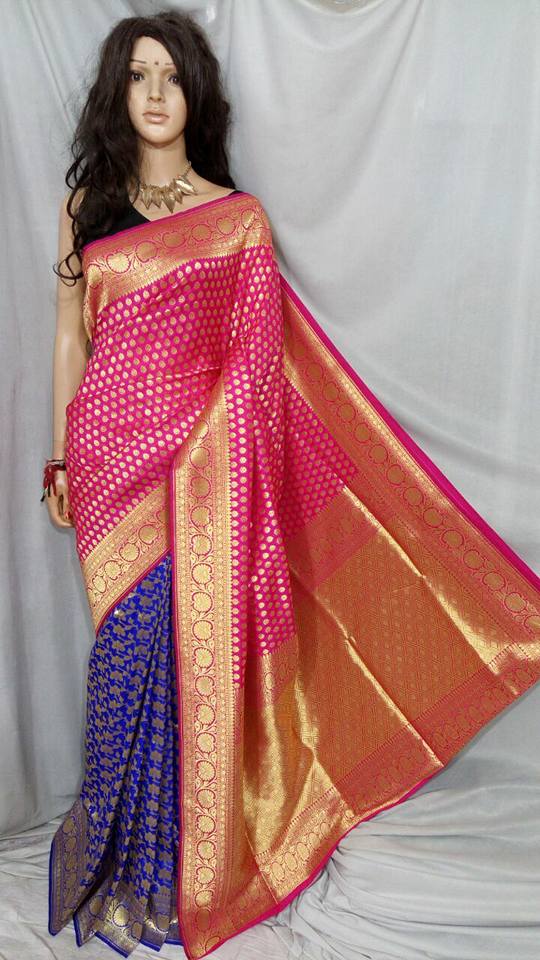 Pink Blue Opara Silk Sarees - Dailybuyys