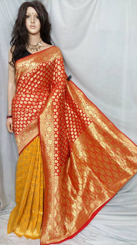 Red Yellow Opara Silk Sarees