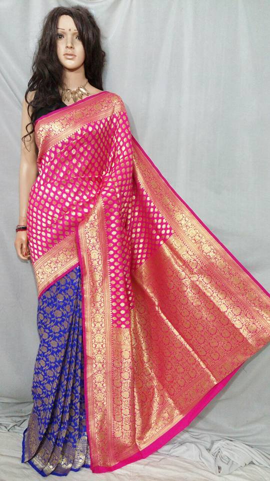 Pink Blue Opara Silk Sarees - Dailybuyys
