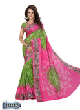 Green,Pink Printed Art Silk Sarees