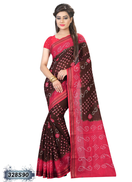 Pink,Brown Poly Pure Cotton Sarees