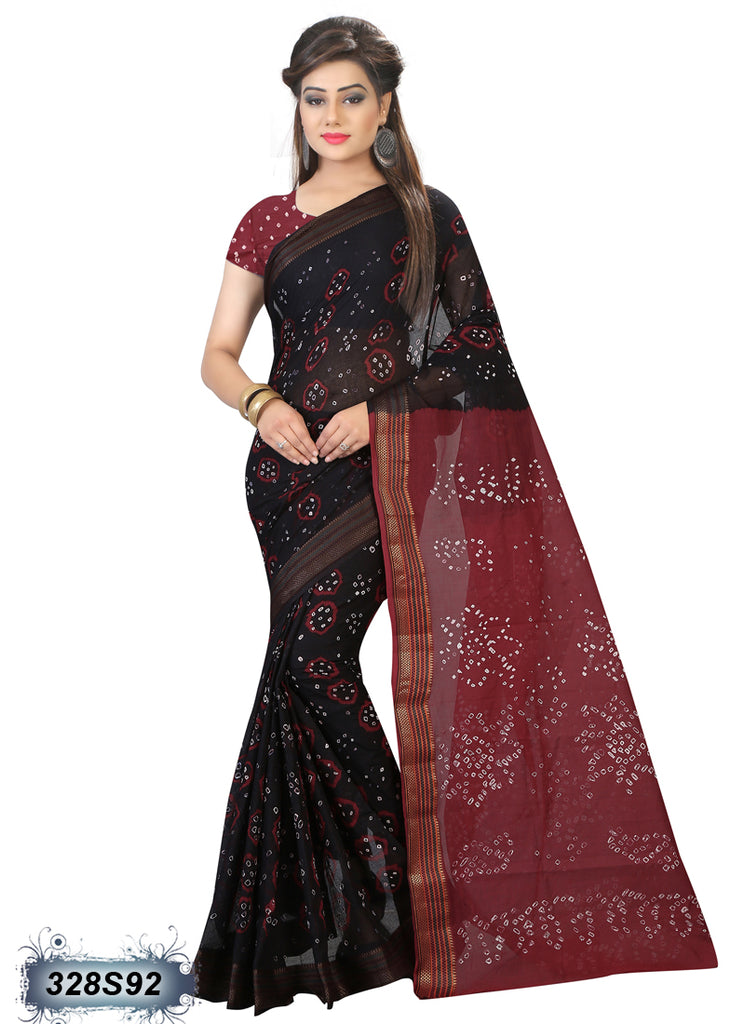 Maroon,Black Poly Pure Cotton Sarees