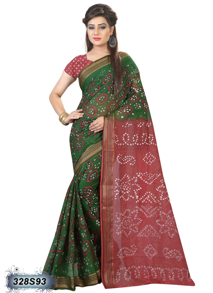 Brown,Green Poly Pure Cotton Sarees