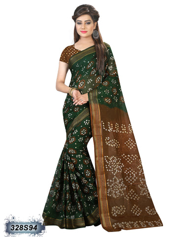 Brown,Green Poly Pure Cotton Sarees