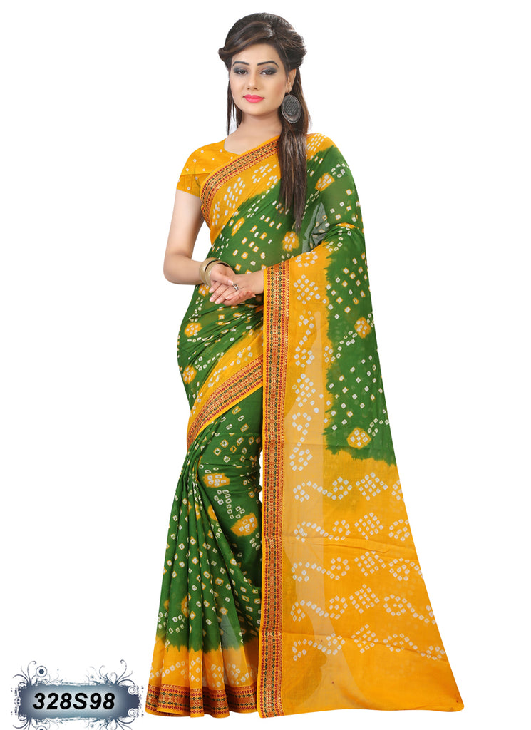 Yellow,Green Poly Pure Cotton Sarees