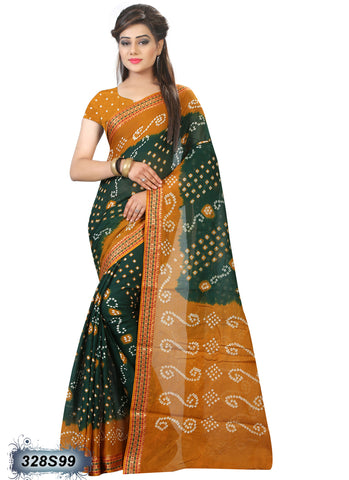 Orange,Green Poly Pure Cotton Sarees