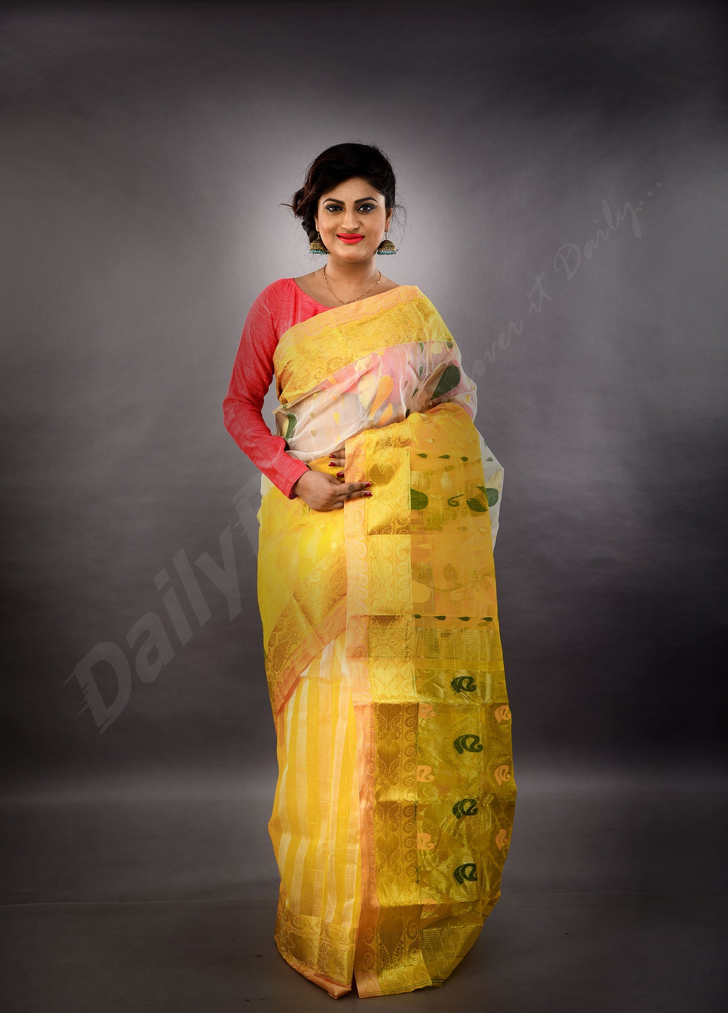 Yellow Green Design Dhakai Jamdani Sarees