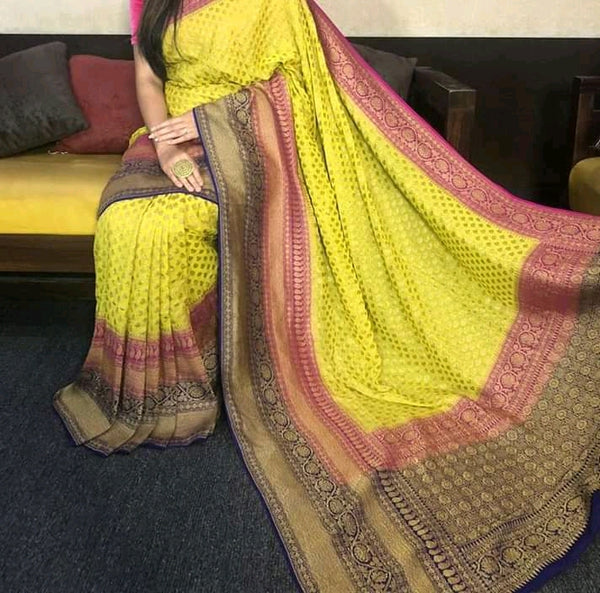 Yellow Georgette Banarasi Saree