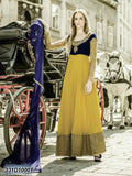 Pretty Mustard Yellow & Navy Blue Georgette & Velvet Anarkali Salwar