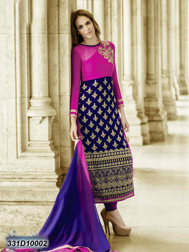 Nice Navy Blue & Pink Georgette Anarkali Salwar