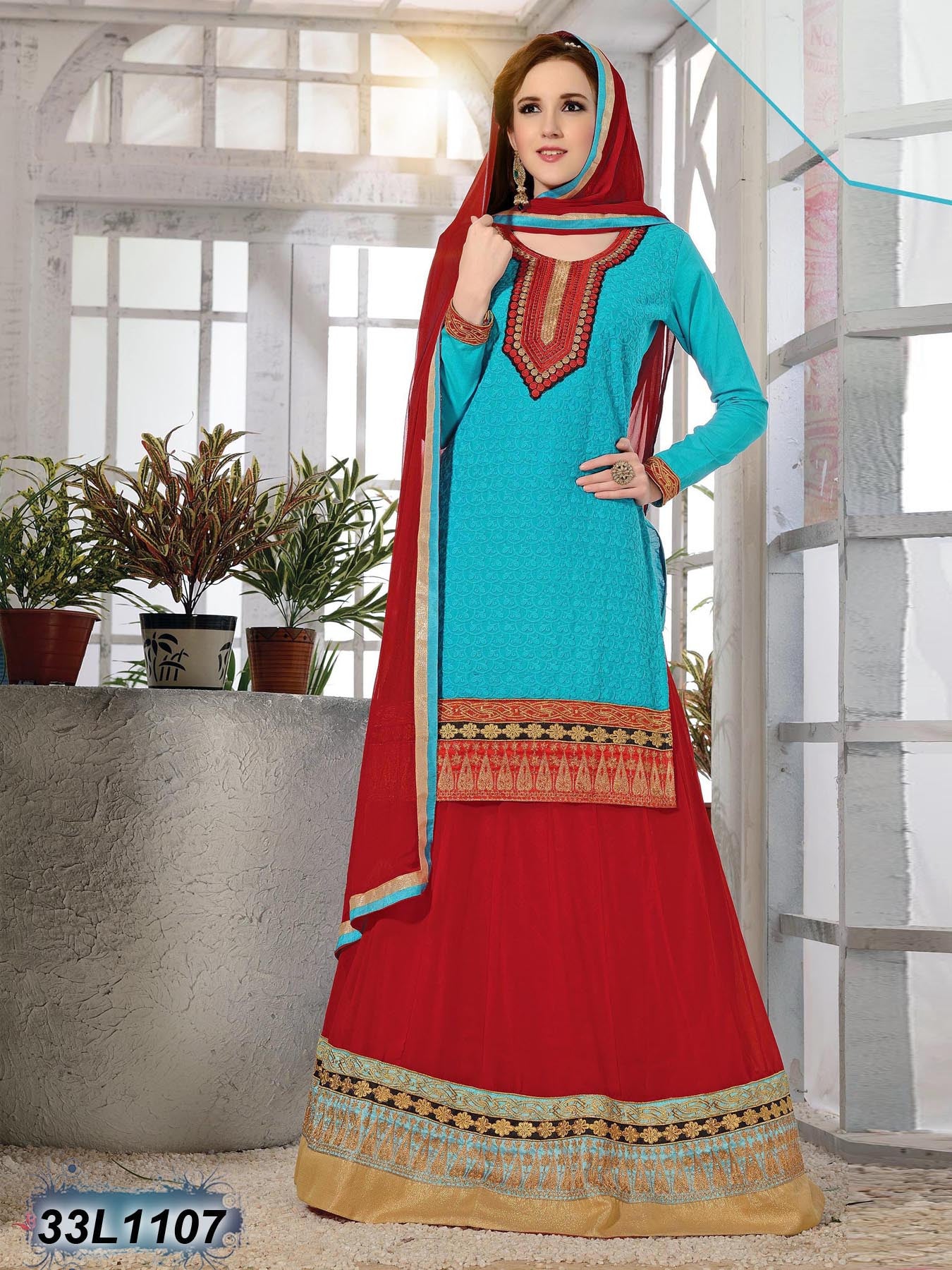 Red Sky Blue Georgette Lehenga Choli