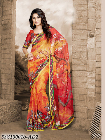 Red & Orange Design Georgette Sarees