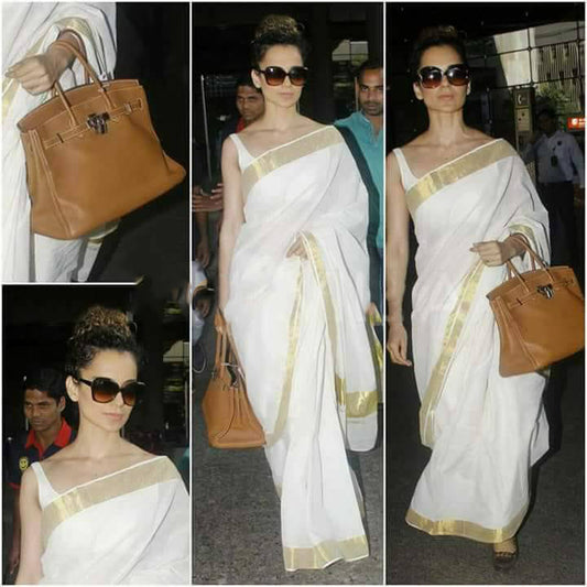 White Pure Linen Sarees - Dailybuyys