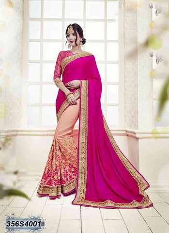 Pink Peach Satin Sarees