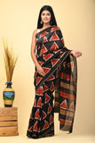 Black and Red Bagru Printed Pure Chanderi Silk Sarees Get Extra 10% Discount on All Prepaid Transaction