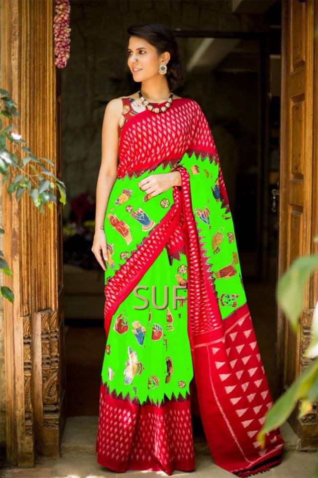 Green Bhagalpuri Silk Sarees Get Extra 10% Discount on All Prepaid Transaction