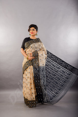 Black Off White Dhakai Jamdani Sarees