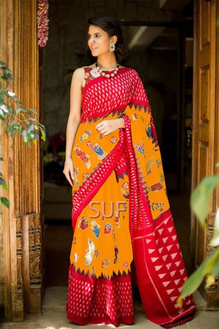 Orange Bhagalpuri Silk Sarees Get Extra 10% Discount on All Prepaid Transaction