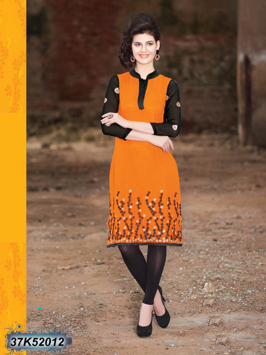 Orange Stitched Georgette Kurtis