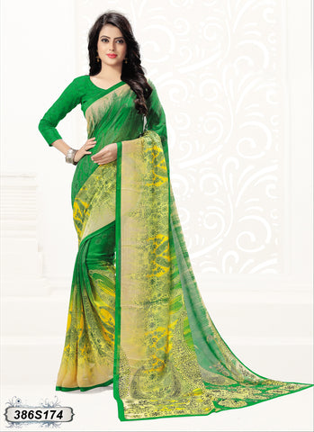 Green,Yellow,Beige Georgette Sarees