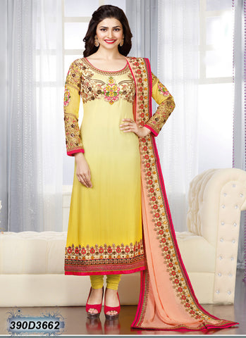 Yellow UnStitched Georgette Santoon Salwar