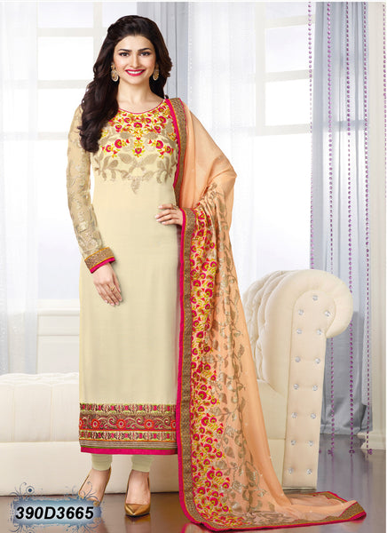 Cream UnStitched Georgette Santoon Salwar