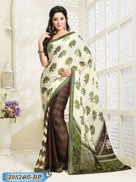 Beige Brown Chiffon Sarees