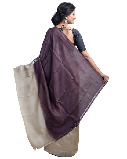 Coffee Brown Block Printed Pure Silk Mark Certified Bishnupuri Silk Sarees