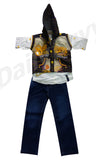 Yellow Blue Design Hooded Shirt And Jeans Boys Clothing