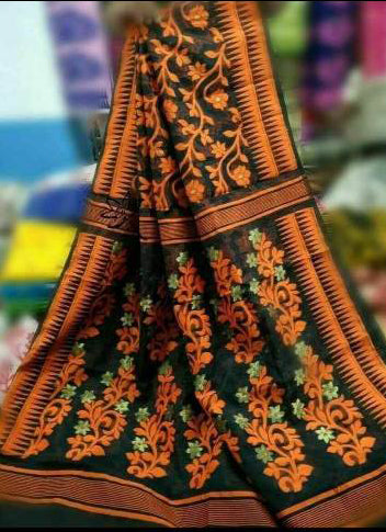 Black Orange Dhakai Jamdani Sarees