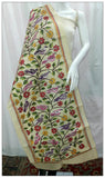 Handpicked Off White & Multi Pure Silk Mark Certified Tussar Kantha Stitch Stoles
