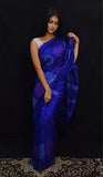 Blue Multicolor Block Printed Silk Mark Certified Bishnupuri Silk Sarees