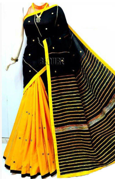 Black Yellow Mirror Work Khesh Sarees
