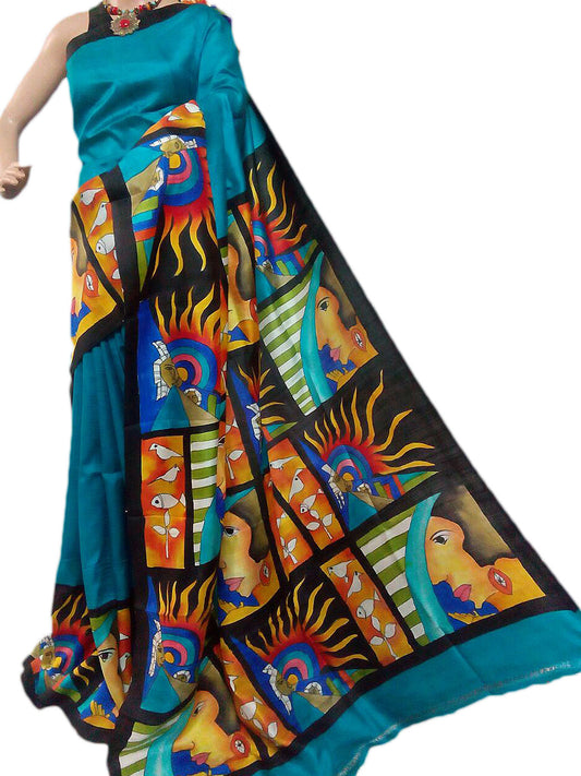 Ocean Blue Designed Pure Silk Mark Certified Murshidabad Silk Sarees