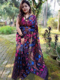 Black with pink and blue detail work soft Dhakai Jamdani Sarees Get Extra 10% Discount on All Prepaid Transaction
