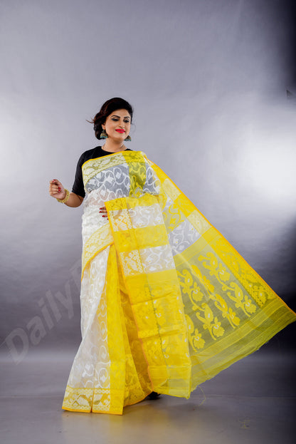 Yellow White Dhakai Jamdani Sarees