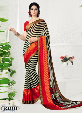 Black, Orange Satin Sarees